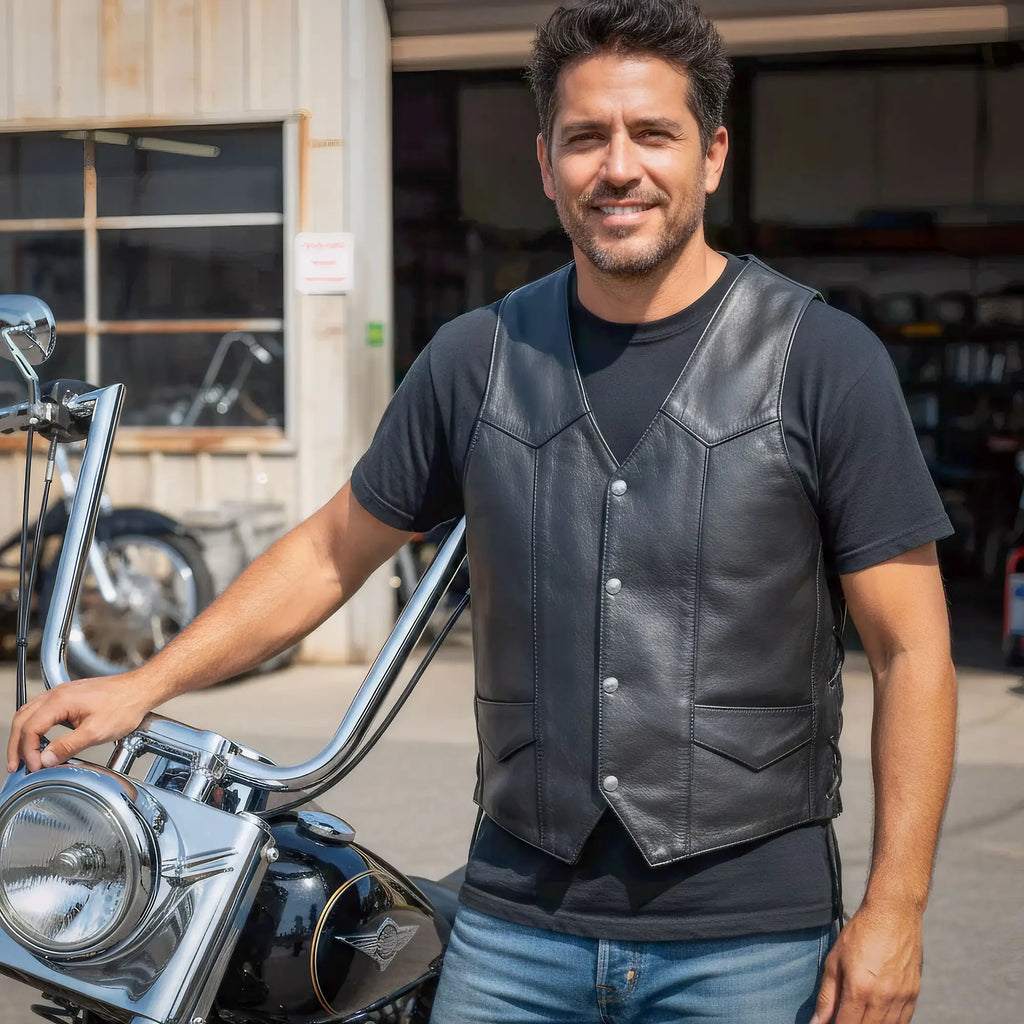 Hot Leathers VSM5008 Men's USA Made Side Lace Premium Leather Motorcycle Biker Vest