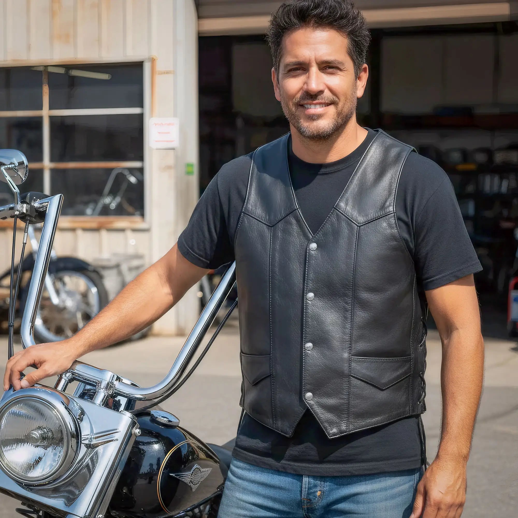 Hot Leathers VSM5008 Men's USA Made Side Lace Premium Leather Motorcycle Biker Vest