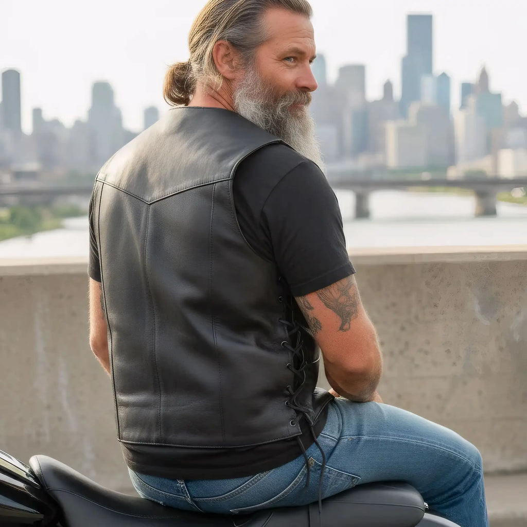 Hot Leathers VSM5008 Men's USA Made Side Lace Premium Leather Motorcycle Biker Vest