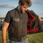 Hot Leathers VSM5101 Men's USA Made Denim and Leather Vest with Red Lining