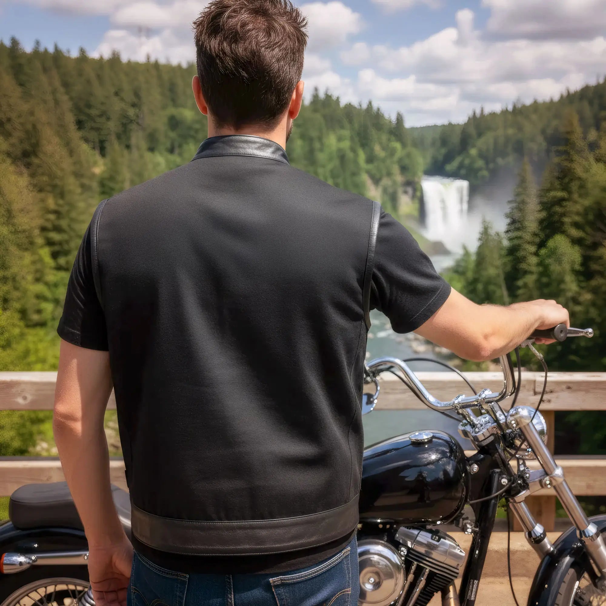 Hot Leathers VSM5101 Men's USA Made Denim and Leather Vest with Red Lining