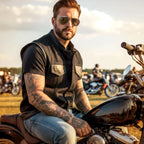 Hot Leathers VSM5101 Men's USA Made Denim and Leather Vest with Red Lining