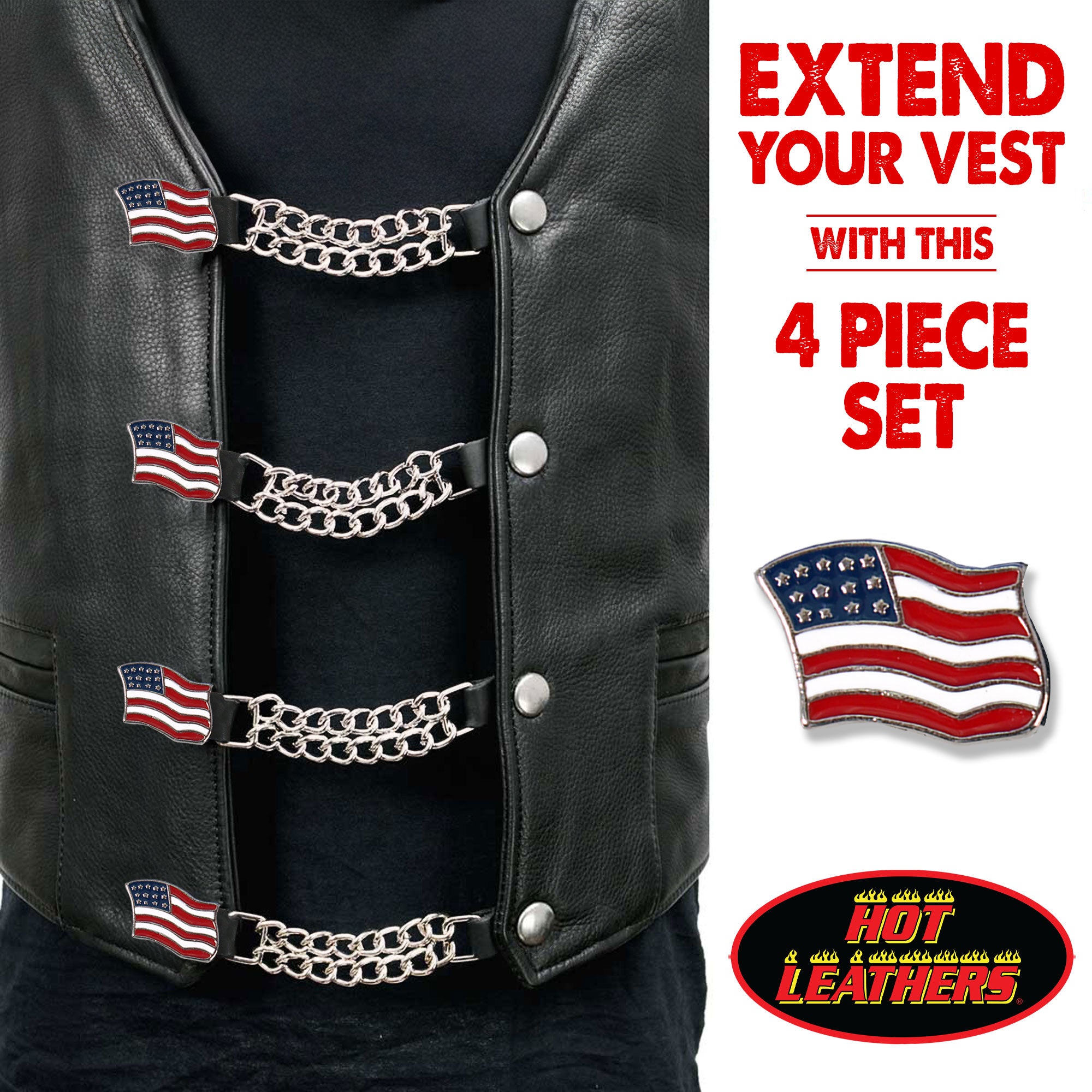 VXC1010- 4 PC SET VEST EXT AMERICAN FLAG SILVER 4