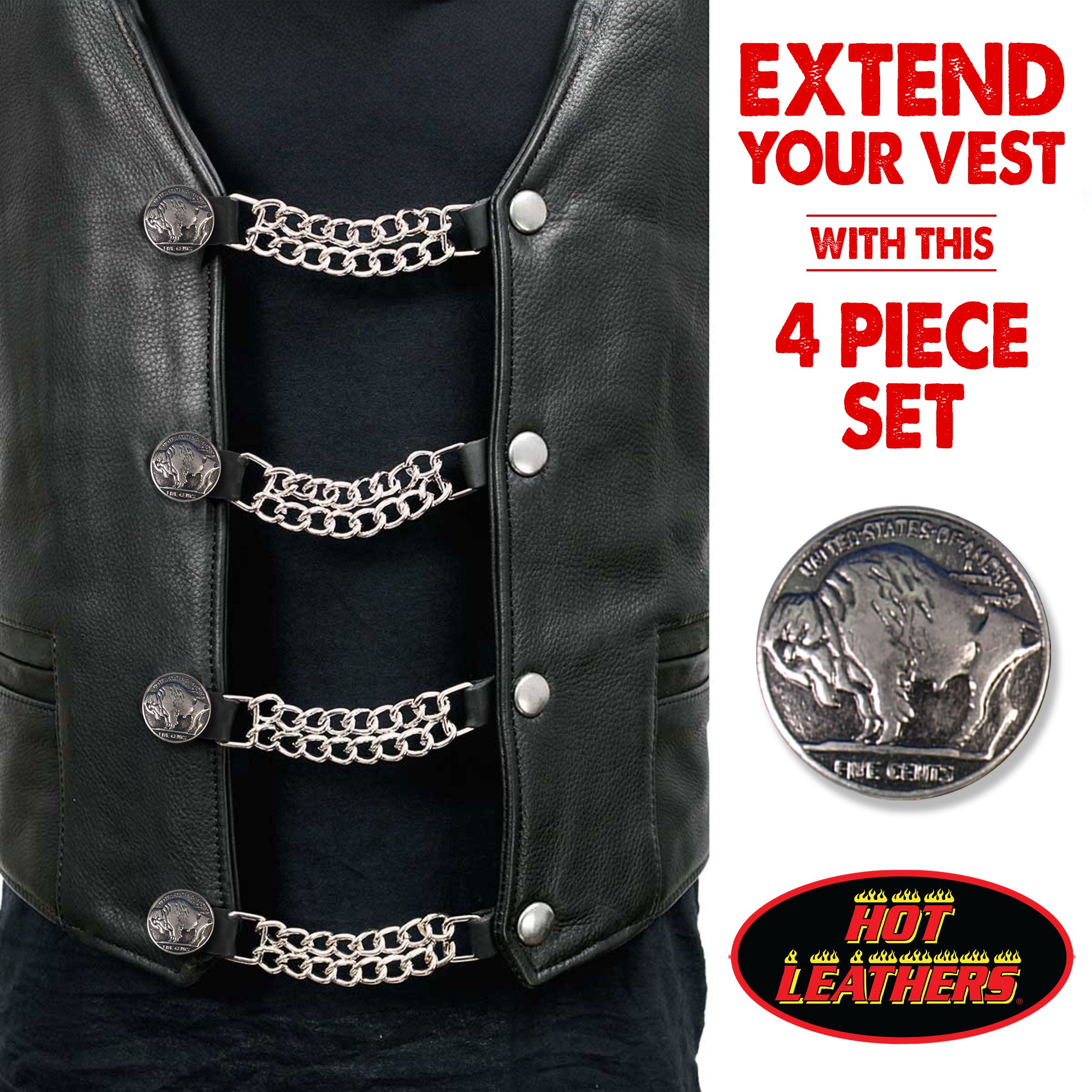 VXC1011- 4 PC SET VEST EXT BUFFALO NICKEL SILVER 4