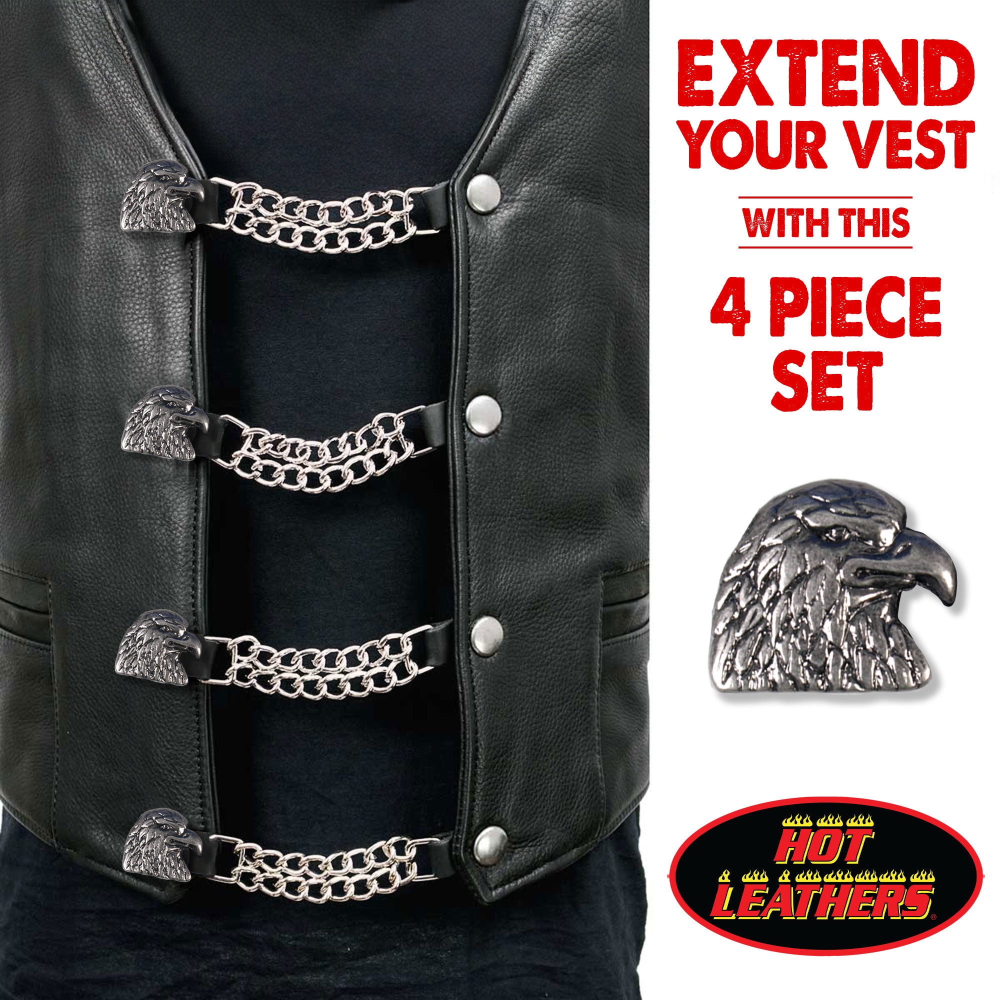 VXC1013- 4 PC SET VEST EXT EAGLE HEAD SILVER 4