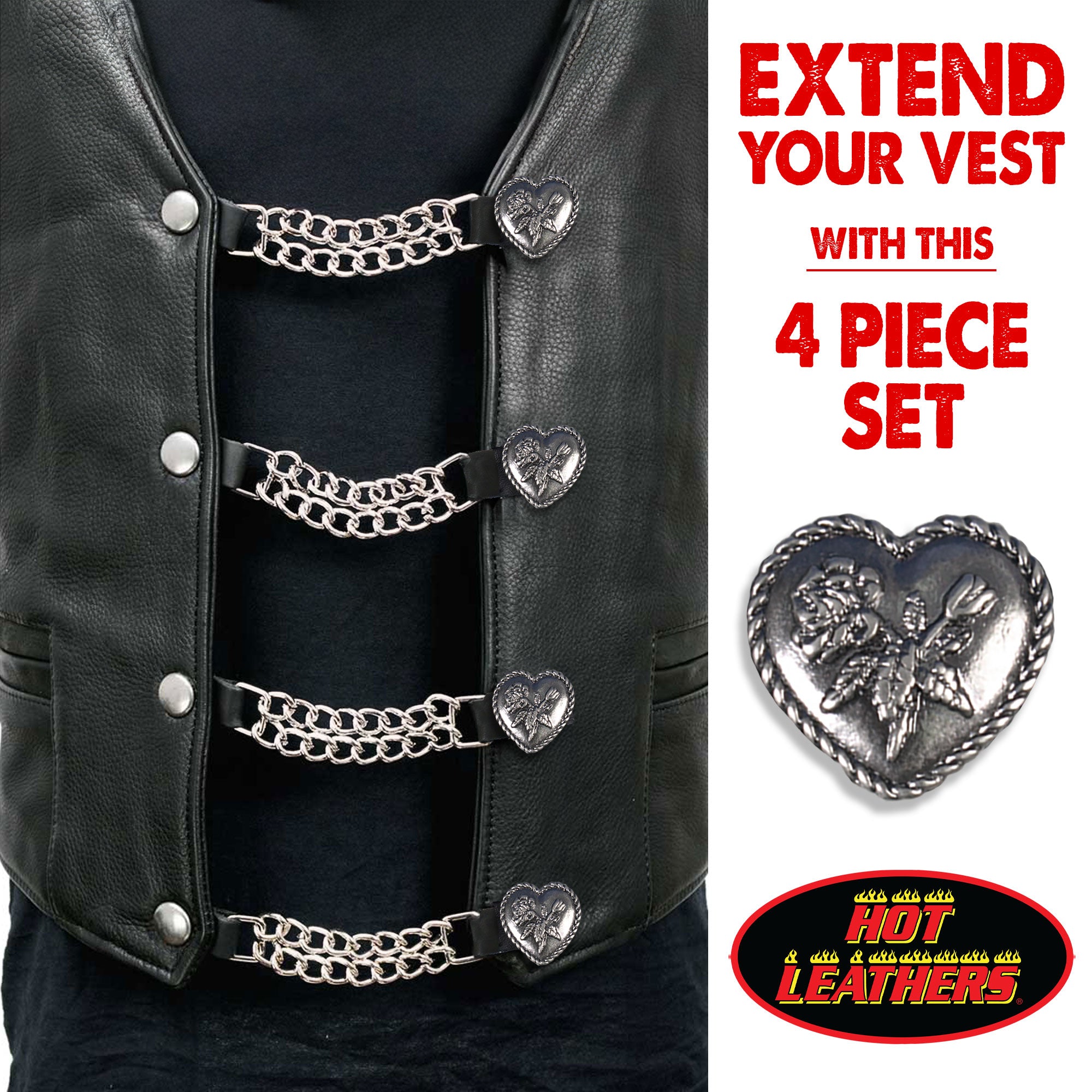 VXC1016- 4 PC SET VEST EXT HEART W/ ROSE SILVER 4