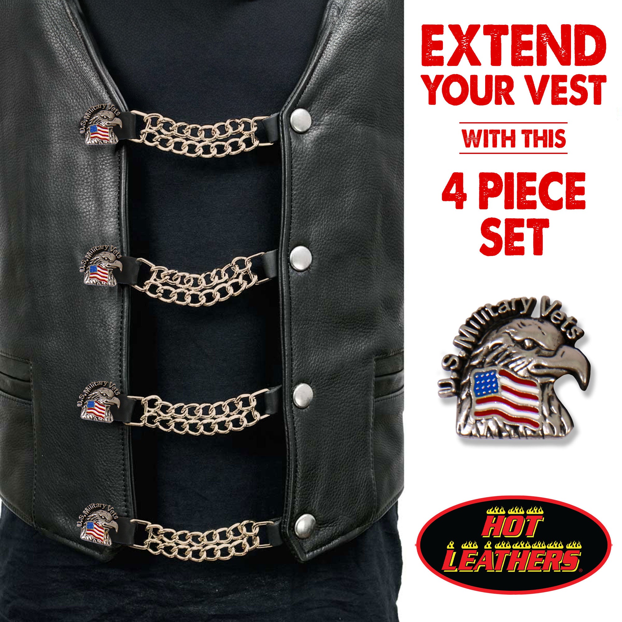 VXC1031- 4 PC SET VEST EXT US MILITARY VET EAGLE SILVER 4