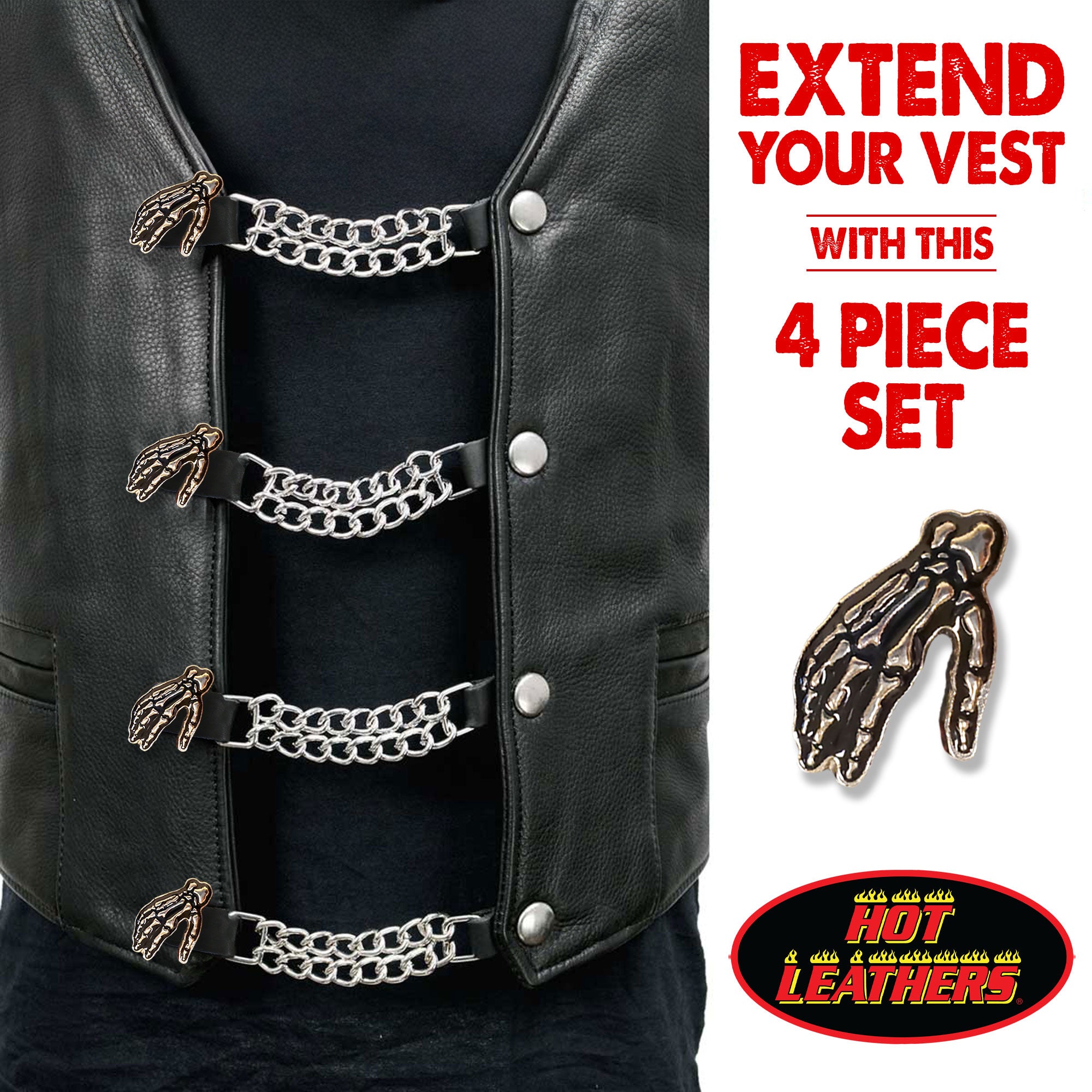 VXC1035- 4 PC SET VEST EXT SKELETON HAND SILVER 4