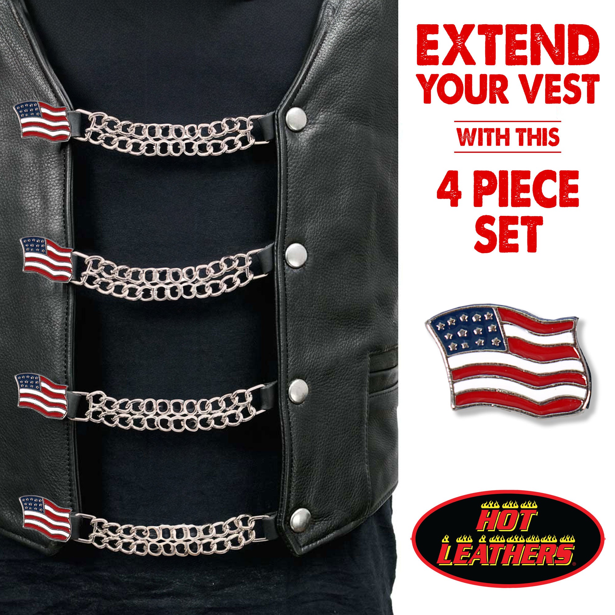 VXC2003- 4 PC SET VEST EXT AMERICAN FLAG SILVER 6