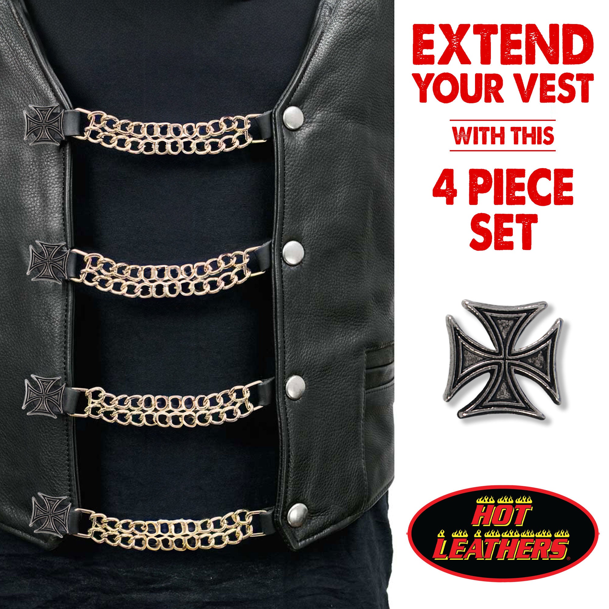 VXC2007- 4 PC SET VEST EXT IRON CROSS SILVER 6