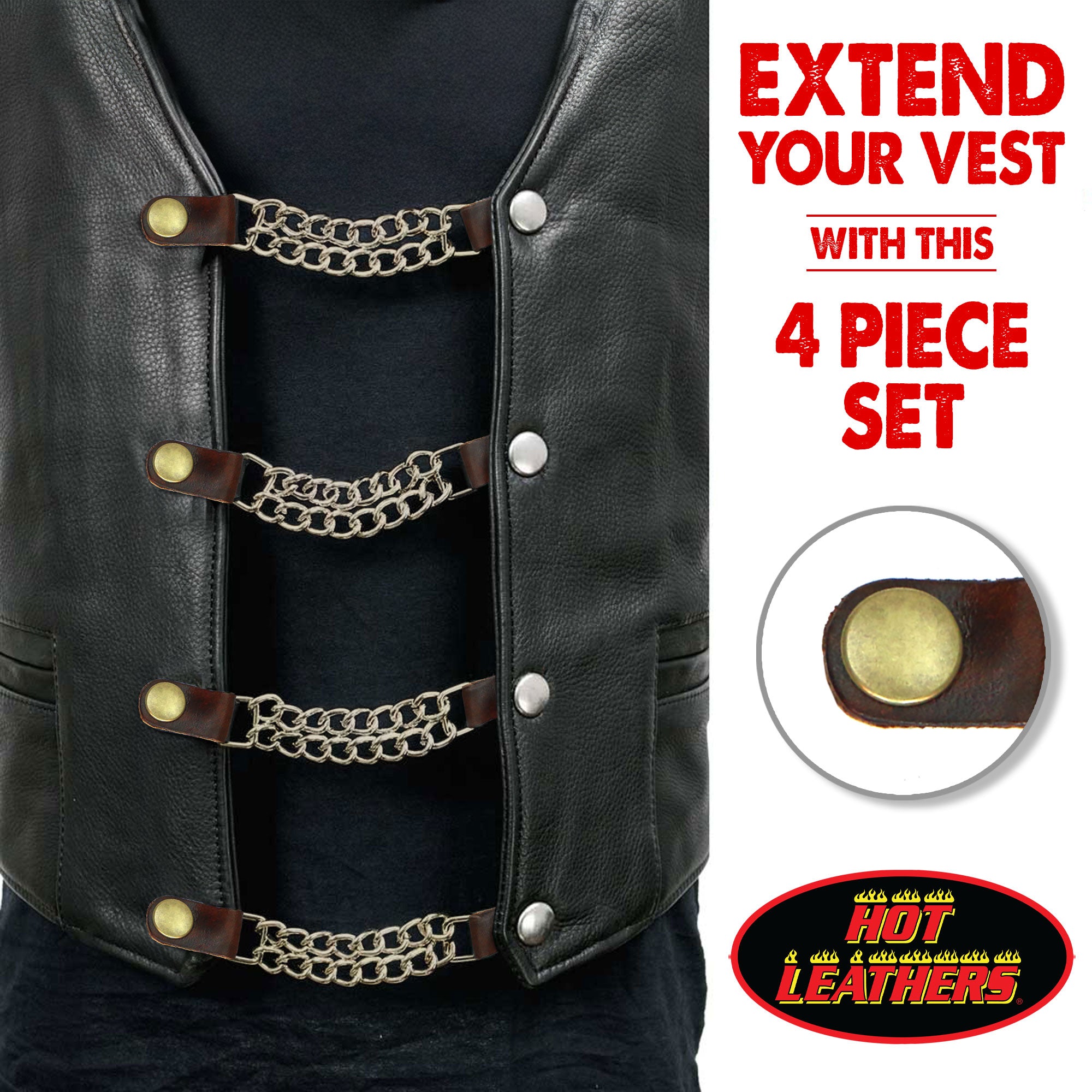 VXC6001- 4 PC SET VEST EXT ANTIQUE BRN BRASS SNP SILVER 4