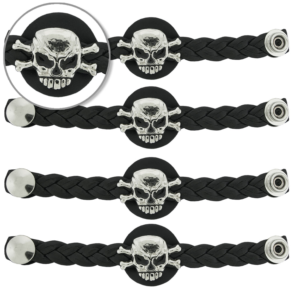 VXL1005- 4 PC SET VEST EXT BRAID SKULL & BONES BLACK 4