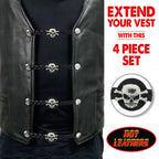 VXL1005- 4 PC SET VEST EXT BRAID SKULL & BONES BLACK 4