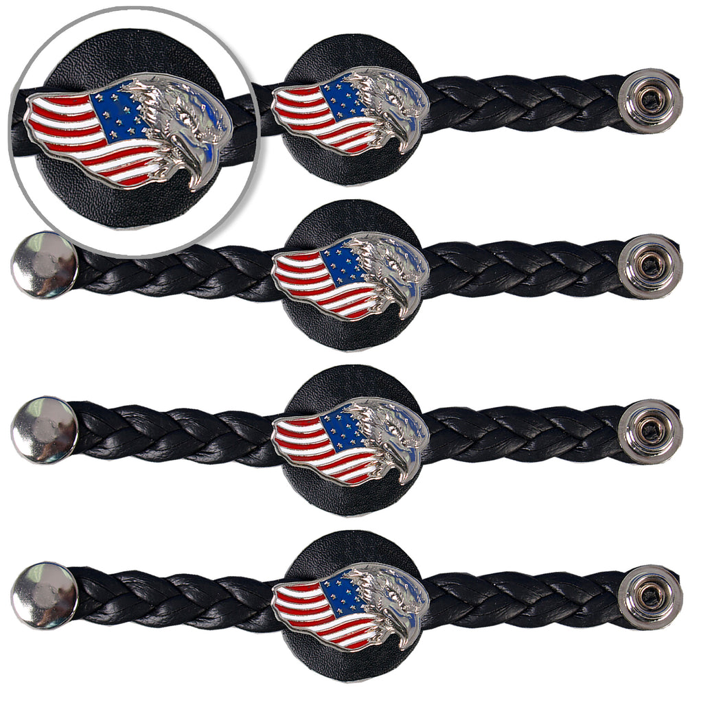 VXL1006- 4 PC SET VEST EXT BRAID EAGLE FLAG BLACK 4
