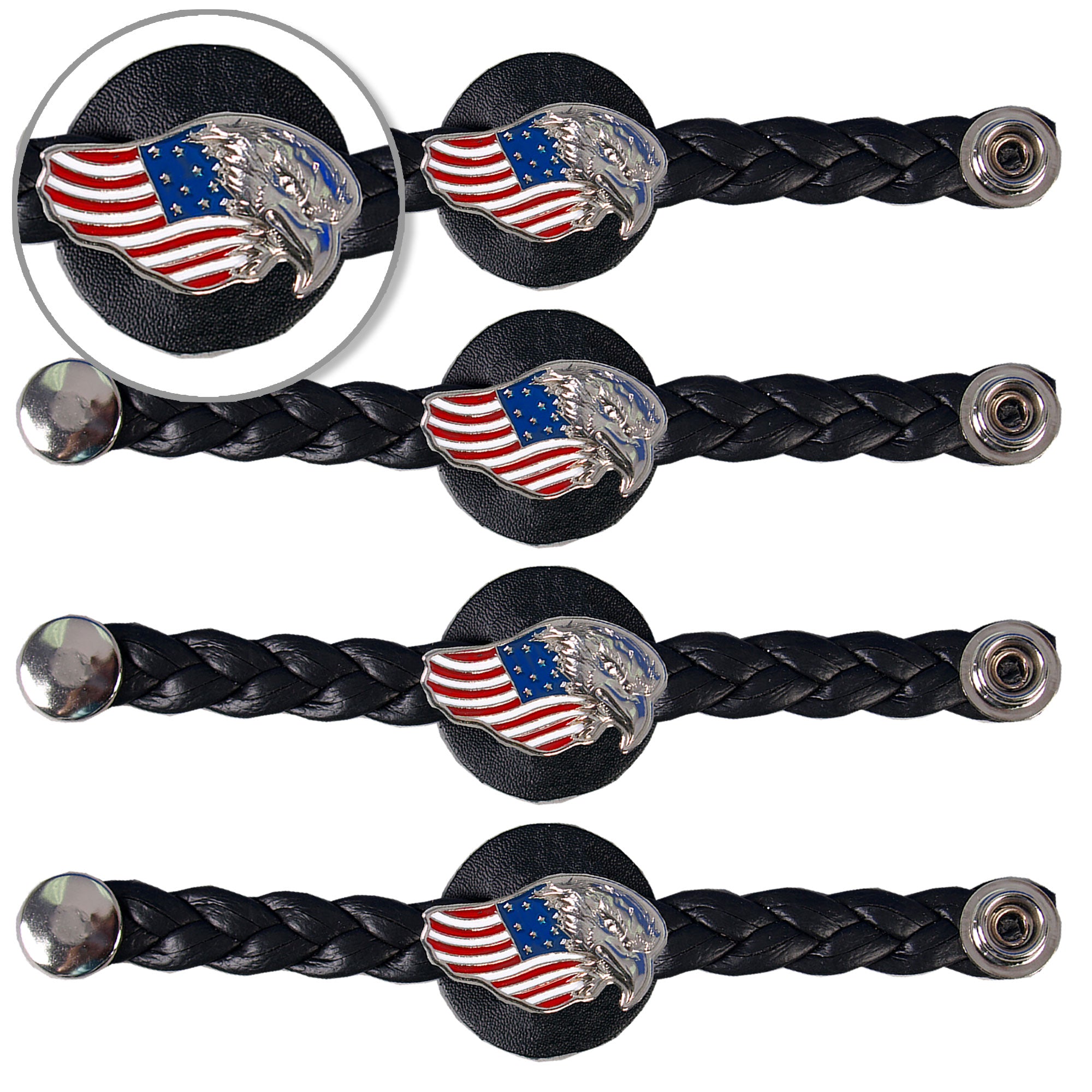 VXL1006- 4 PC SET VEST EXT BRAID EAGLE FLAG BLACK 4