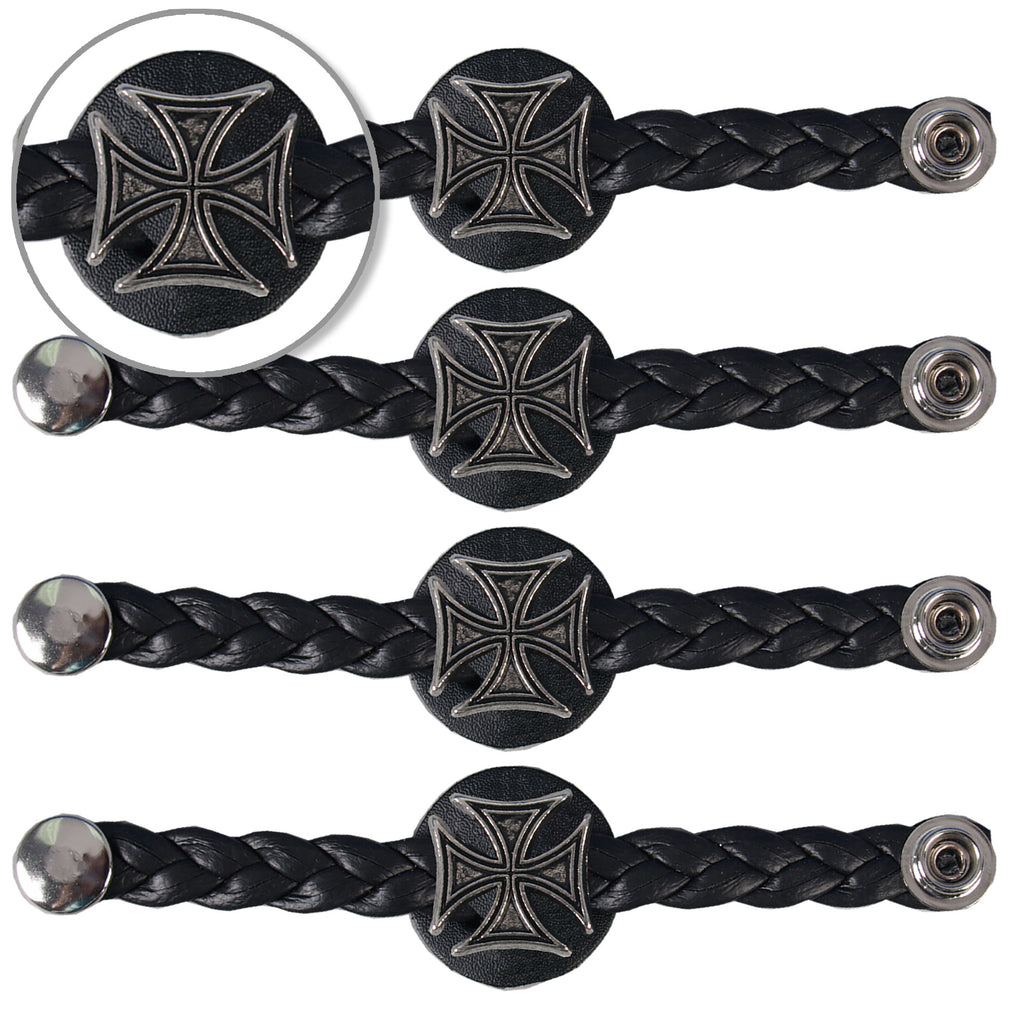 VXL1008- 4 PC SET VEST EXT BRAID IRON CROSS BLACK 4