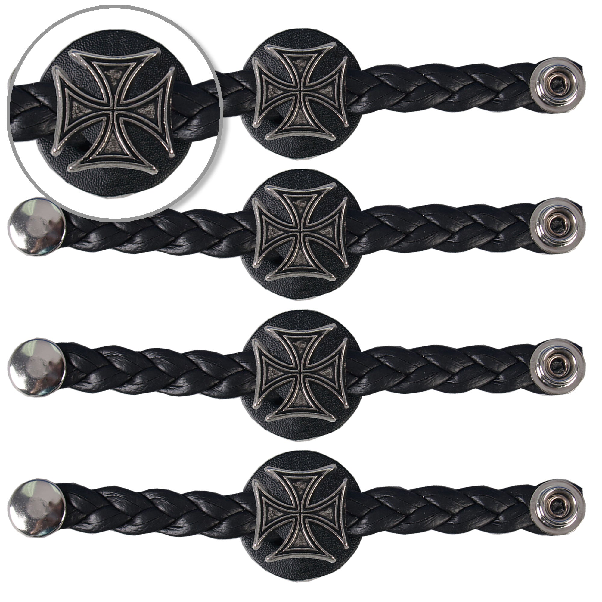 VXL1008- 4 PC SET VEST EXT BRAID IRON CROSS BLACK 4