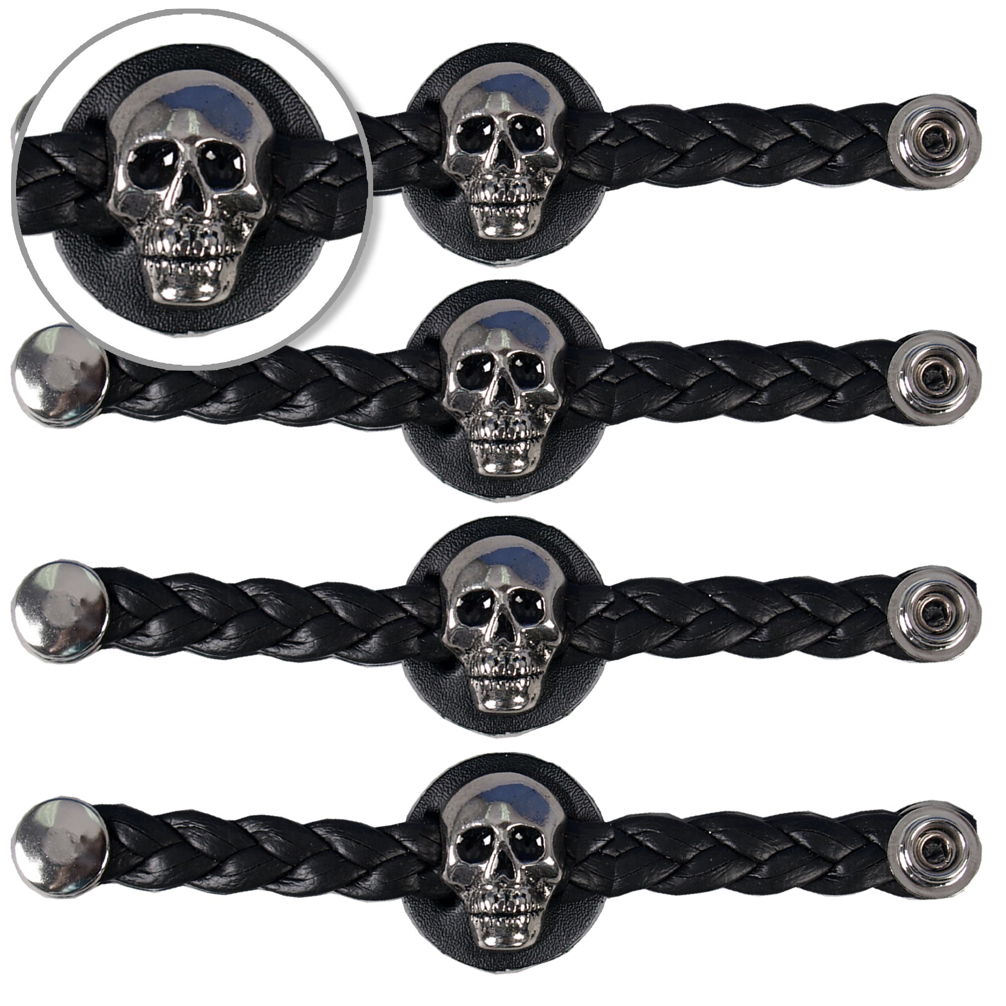 VXL1009- 4 PC SET VEST EXT BRAID SKULL BLACK 4