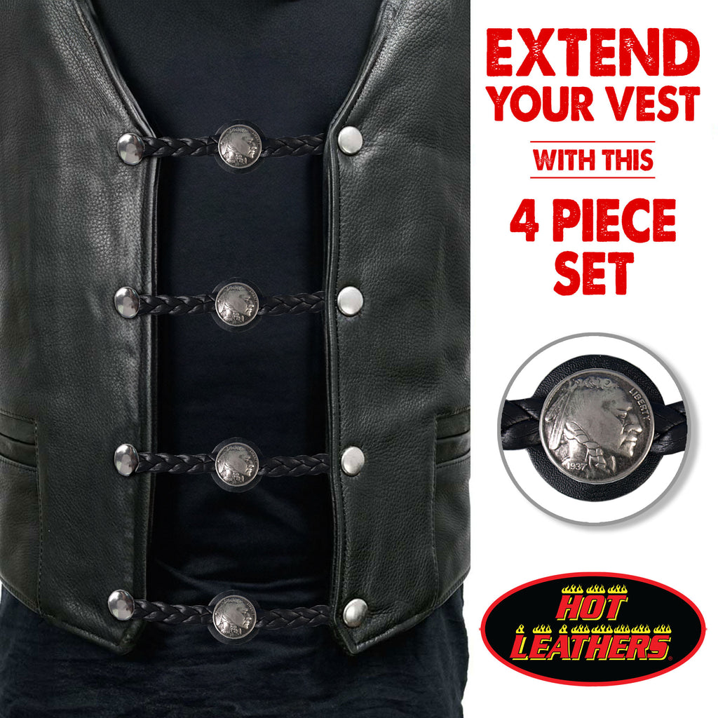 VXL1014- 4 PC SET VEST EXT BRAID INDIAN HEAD BLACK 4