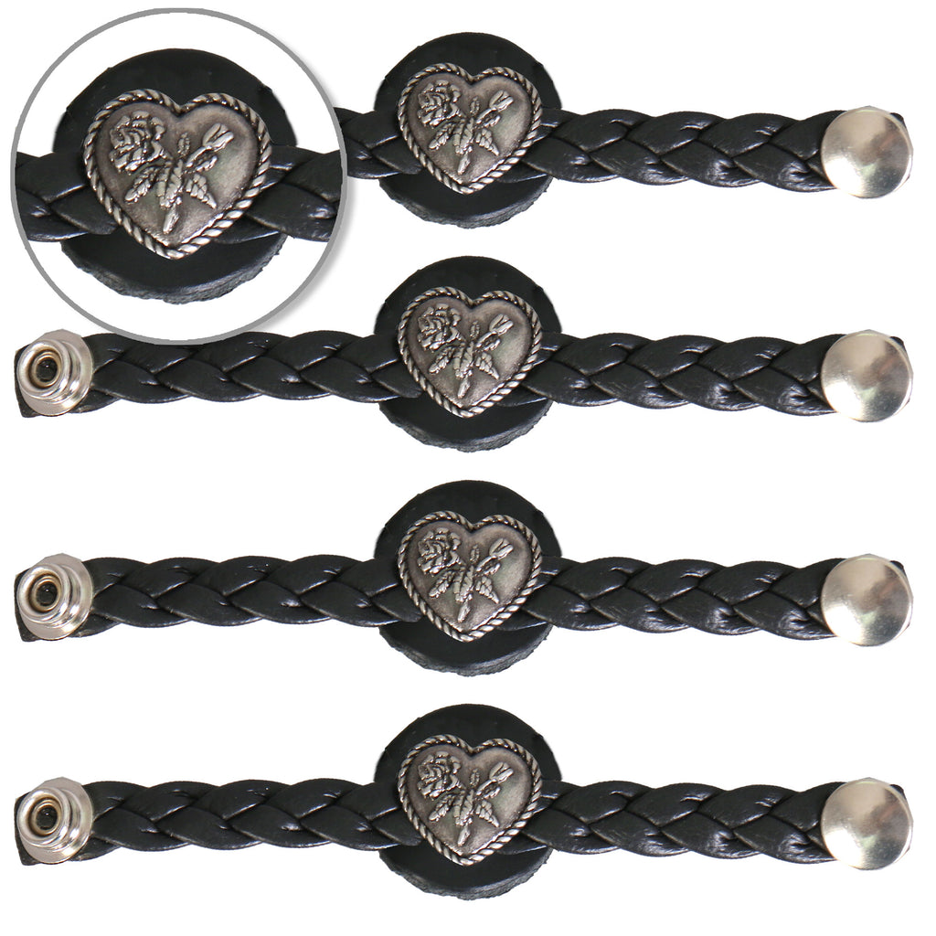 VXL1016- 4 PC SET VEST EXT BRAID HEART W/ ROSE BLACK 4