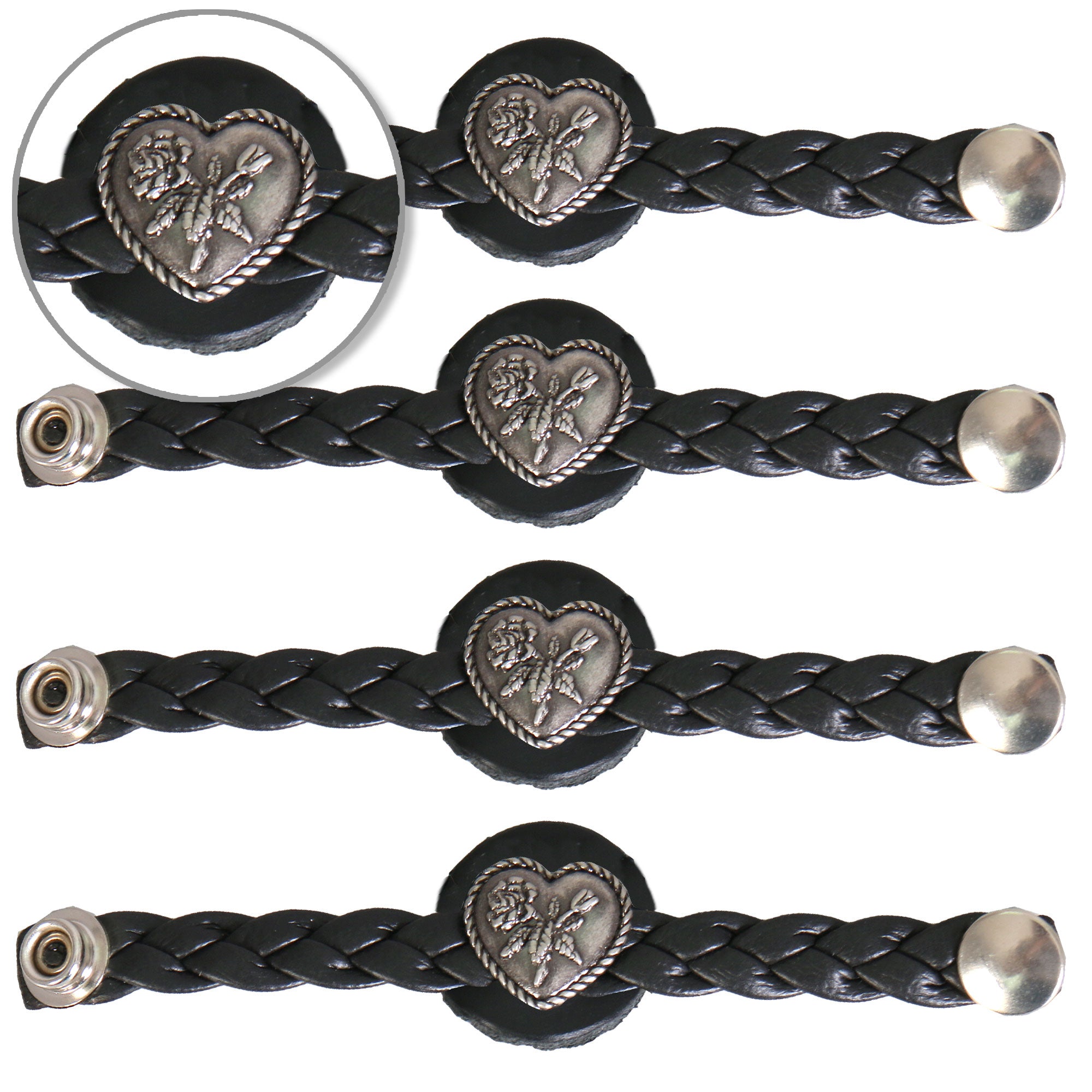 VXL1016- 4 PC SET VEST EXT BRAID HEART W/ ROSE BLACK 4