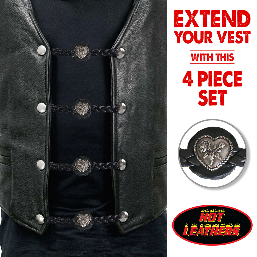 VXL1016- 4 PC SET VEST EXT BRAID HEART W/ ROSE BLACK 4
