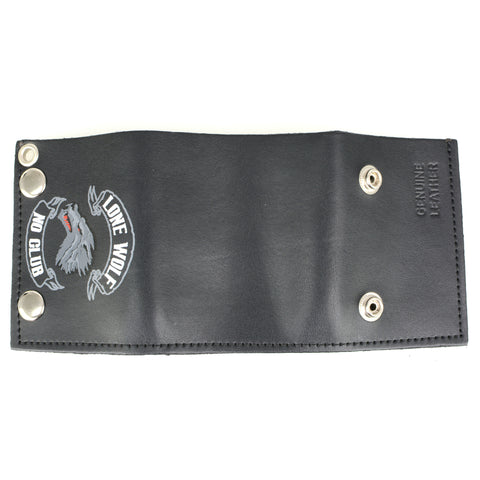 Hot Leathers WLB1007 Lone Wolf Tri-Fold Black Leather Wallet with Chain