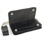Hot Leathers WLC1002 5 Pocket Bi-fold Braided Detail Black Leather Wallet with Chain