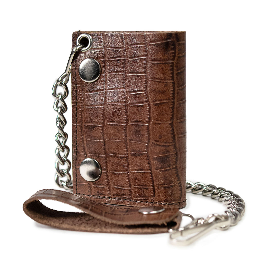 Hot Leathers WLF1005 Trifold Crocodile  Brown & Black Wallet