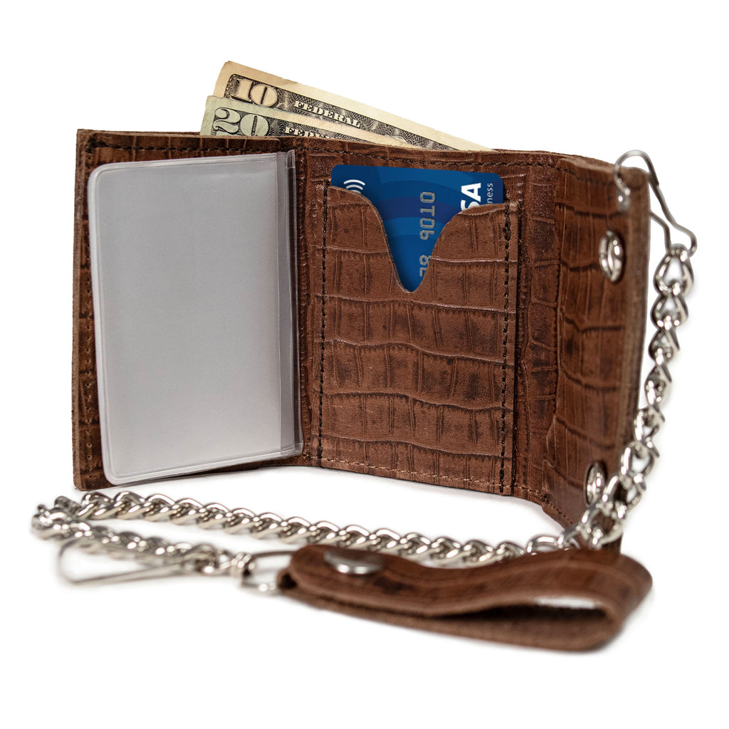 Hot Leathers WLF1005 Trifold Crocodile  Brown & Black Wallet