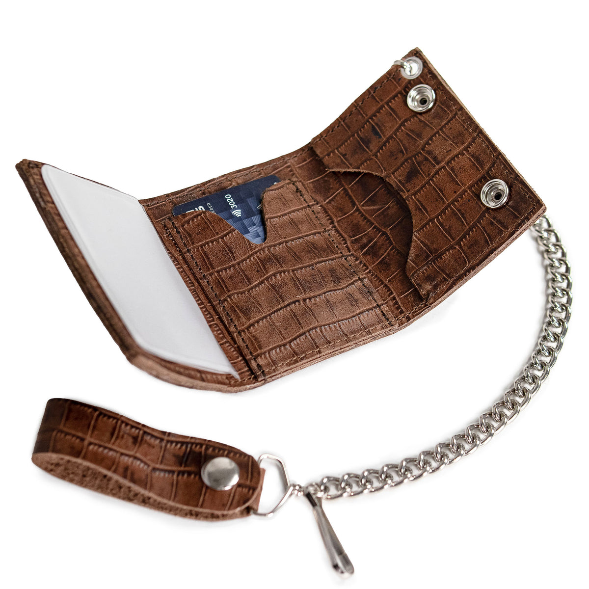 Hot Leathers WLF1005 Trifold Crocodile  Brown & Black Wallet