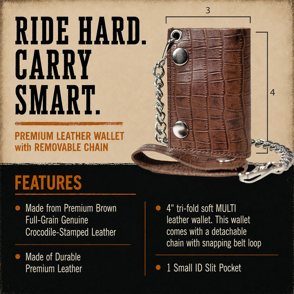 Hot Leathers WLF1005 Trifold Crocodile  Brown & Black Wallet