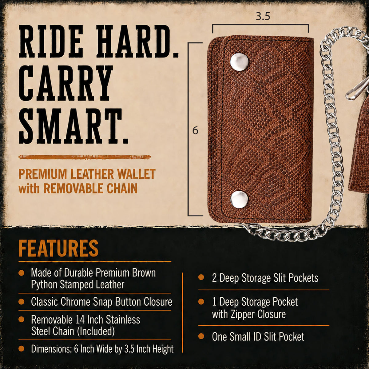 Hot Leathers WLF1010 Bifold Black & Brown Python Wallet