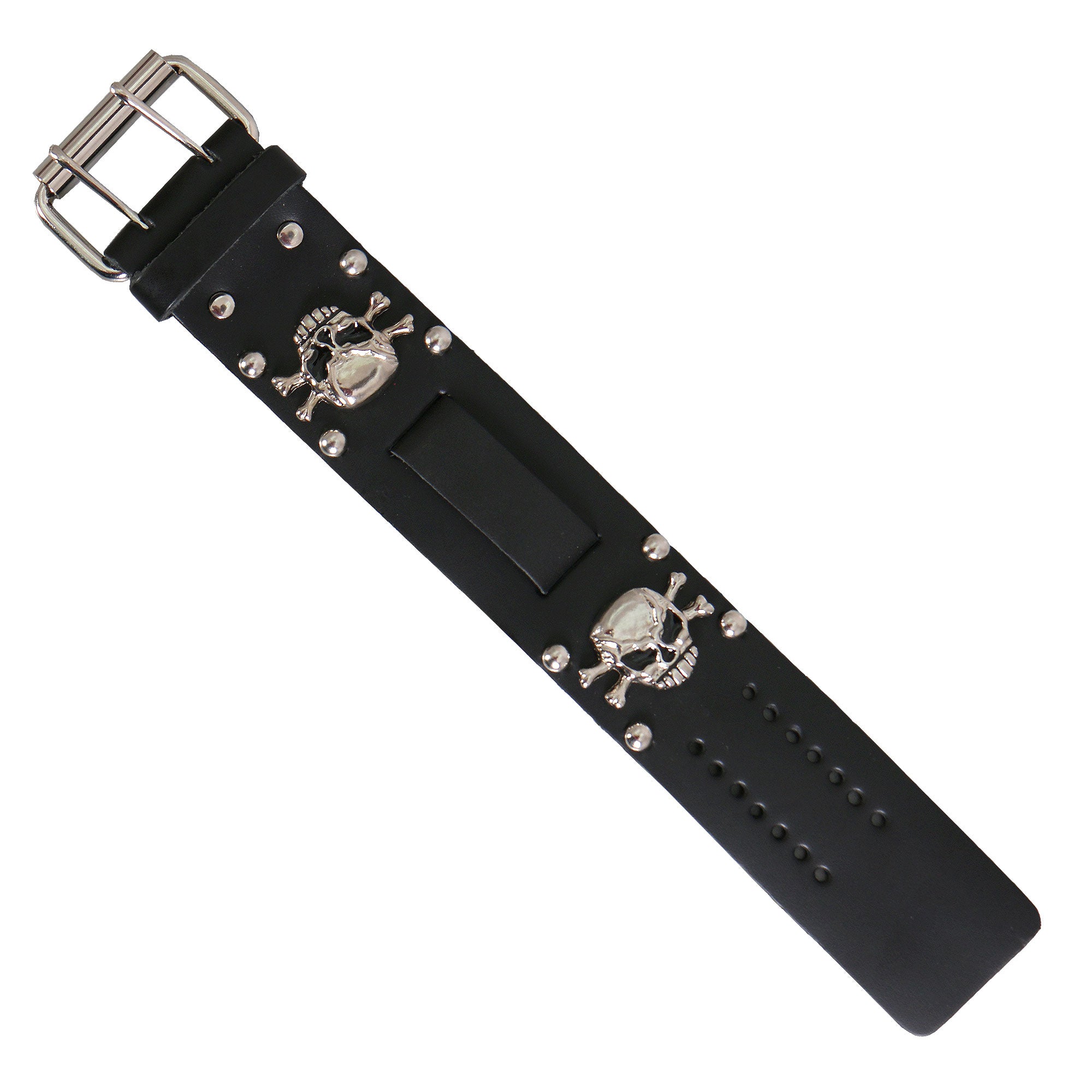 Hot Leathers WTB1018 1.5" Skull and Bones Black Leather Watch Band