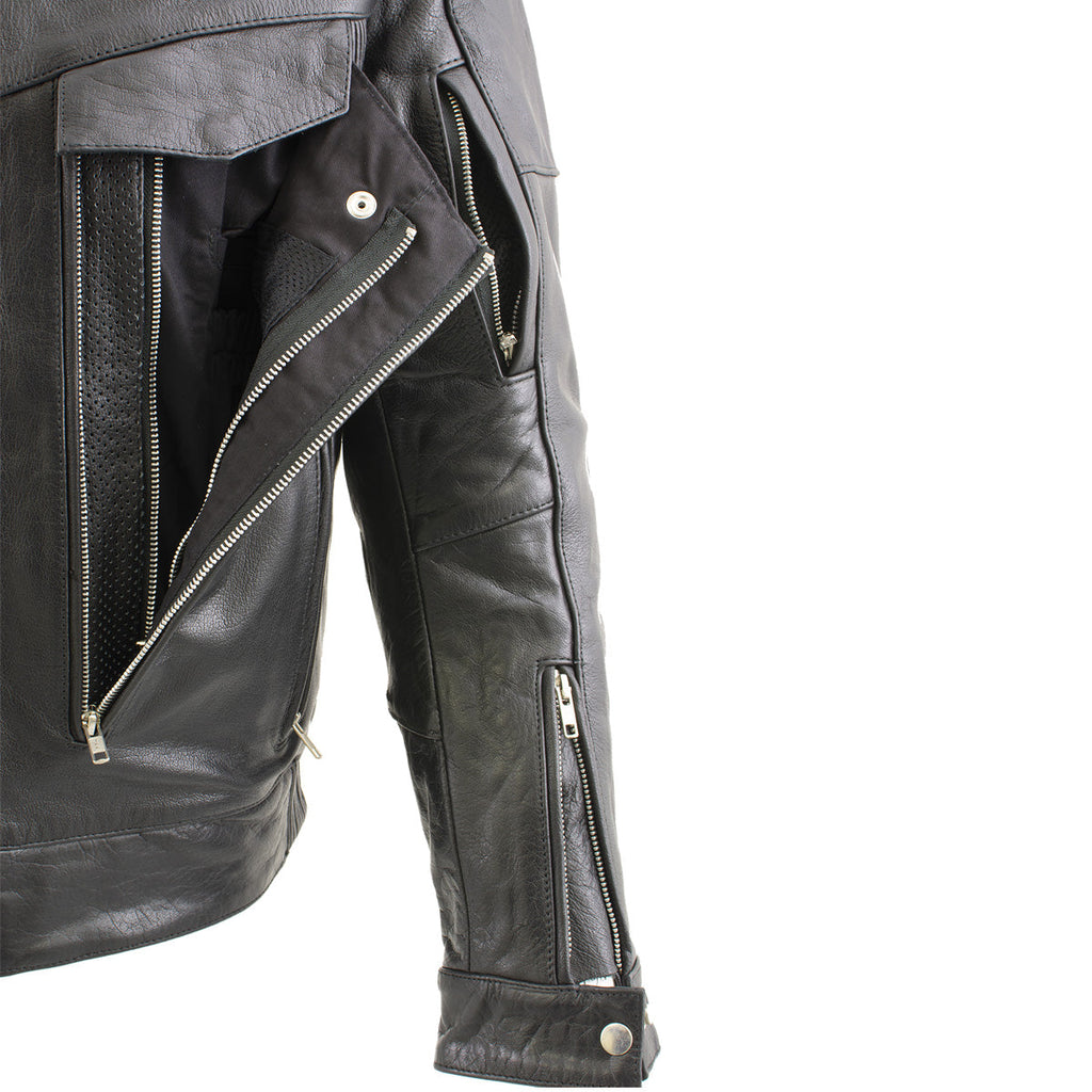 Milwaukee Leather LKM1700 Men's Premium Black Buffalo Leather Cruiser Motorcycle Jacket with CE Armort Protection