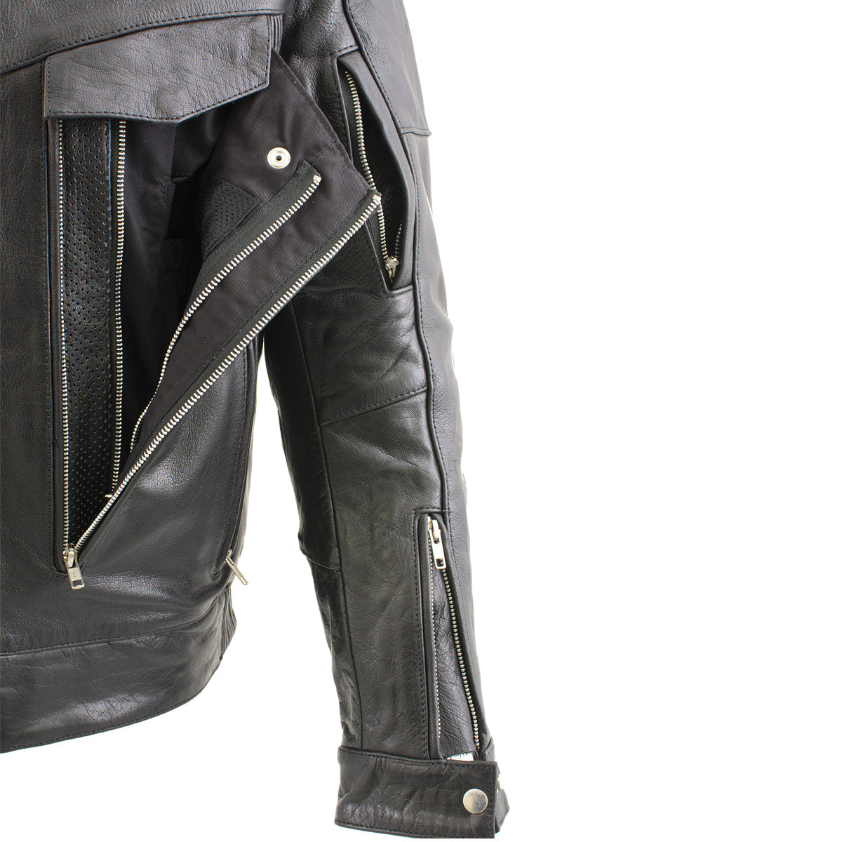 Milwaukee Leather LKM1700 Men's Premium Black Buffalo Leather Cruiser Motorcycle Jacket with CE Armort Protection