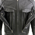 Milwaukee Leather LKM1700 Men's Premium Black Buffalo Leather Cruiser Motorcycle Jacket with CE Armort Protection