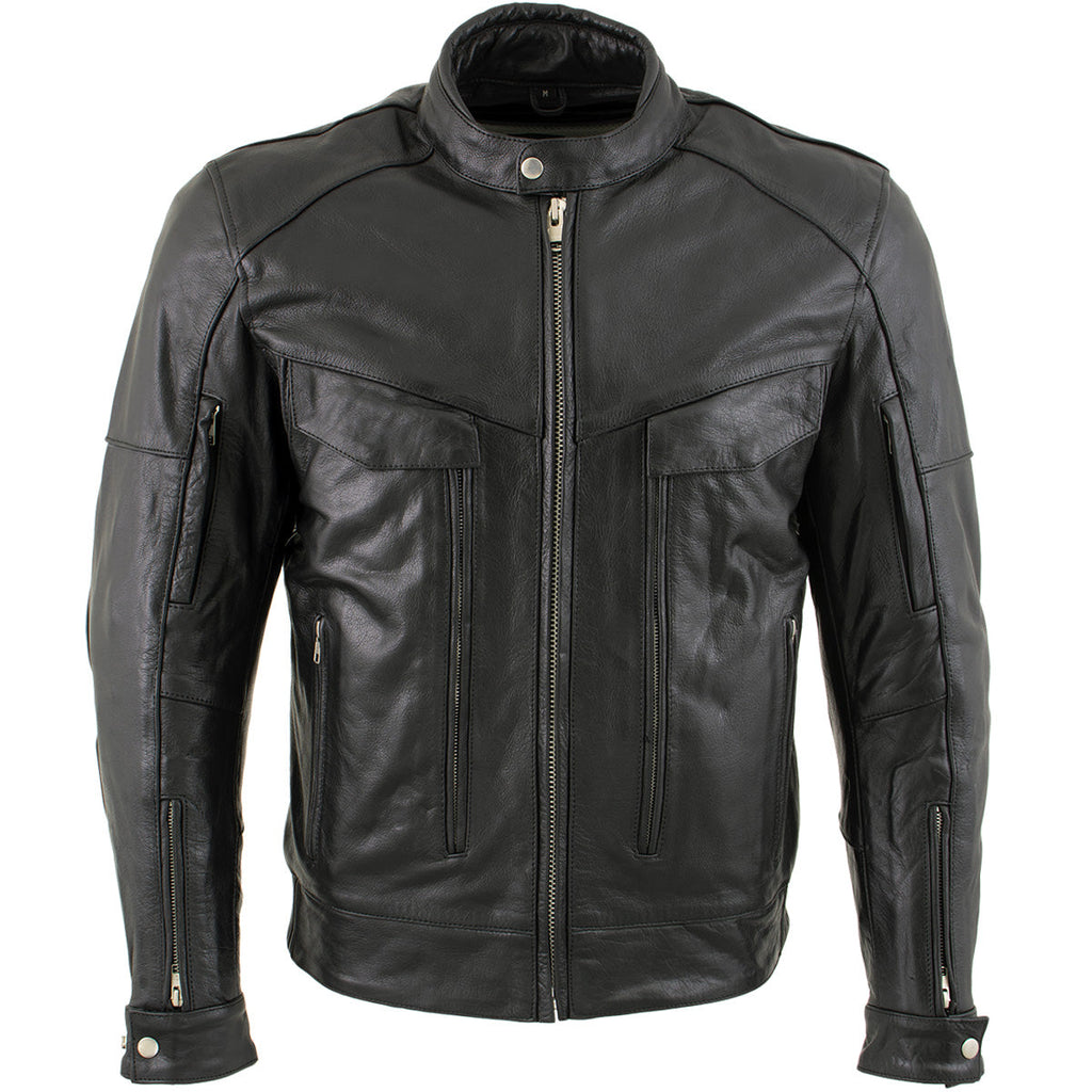 Milwaukee Leather LKM1700 Men's Premium Black Buffalo Leather Cruiser Motorcycle Jacket with CE Armort Protection