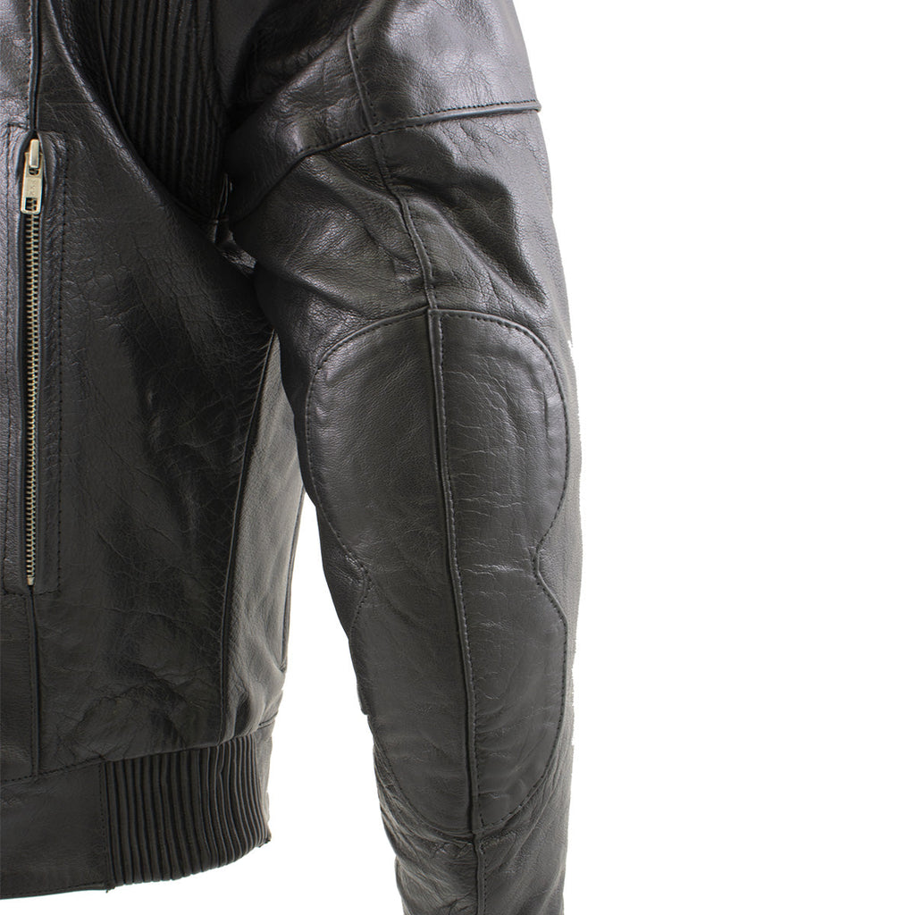 Milwaukee Leather LKM1700 Men's Premium Black Buffalo Leather Cruiser Motorcycle Jacket with CE Armort Protection