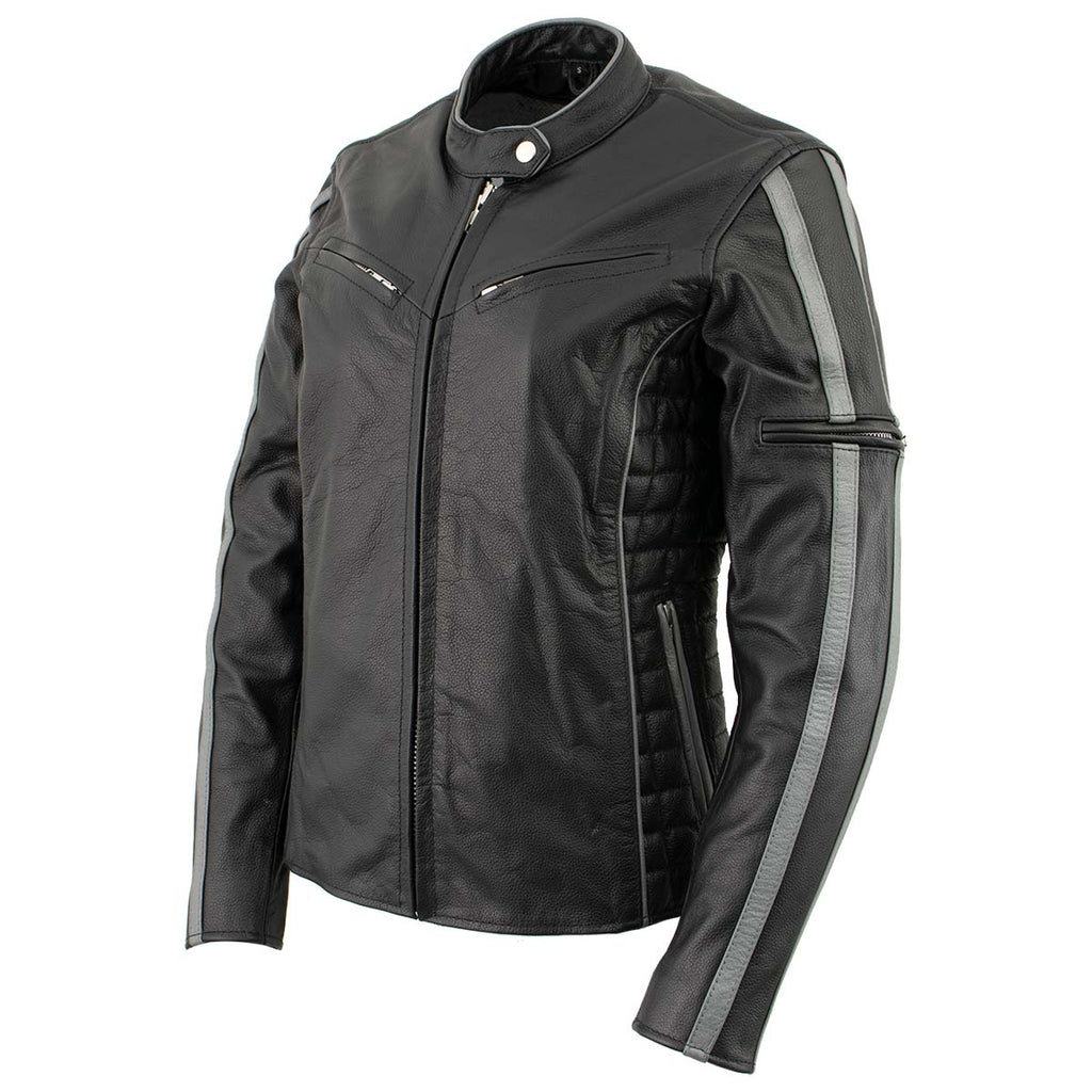 Milwaukee Leather LKL27000 Women’s  Black with Silver Multi Vented Leather Motorcycle Jacket