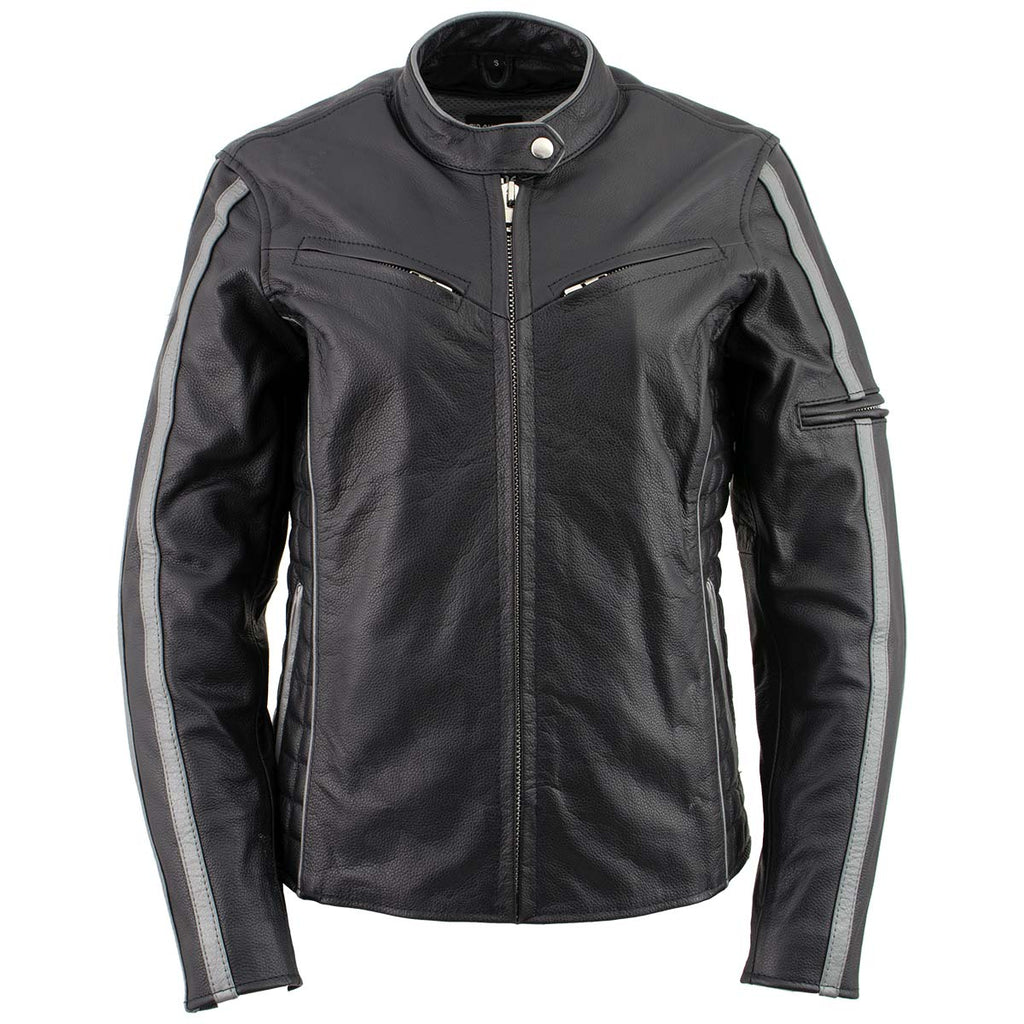 Milwaukee Leather LKL27000 Women’s Vented Premium Black Leather Jacket with Silver Trim