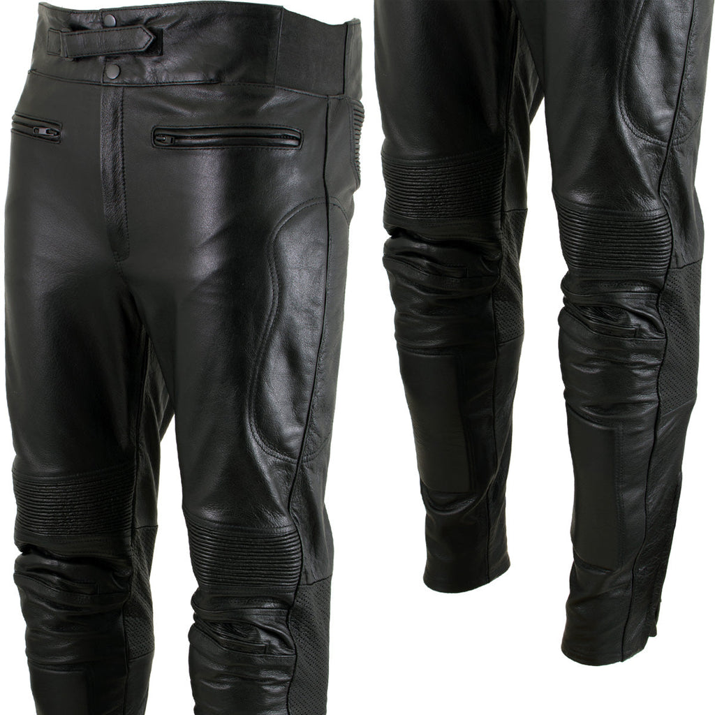 Milwaukee Leather LKM5713 Men's Premium Black Cowhide Leather Racing Pants w/ CE Armor Knee Protection