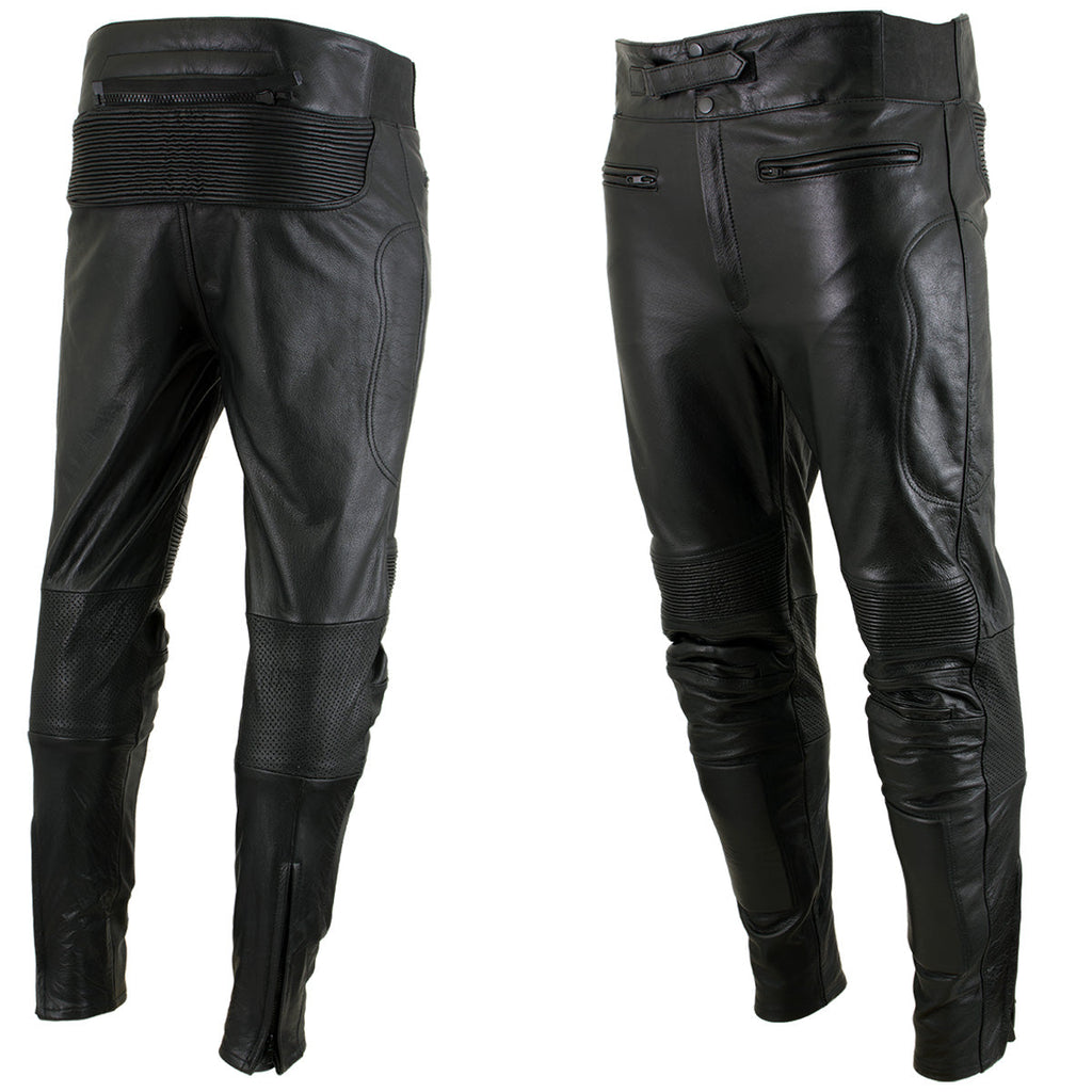 Milwaukee Leather LKM5713 Men's Premium Black Cowhide Leather Racing Pants w/ CE Armor Knee Protection