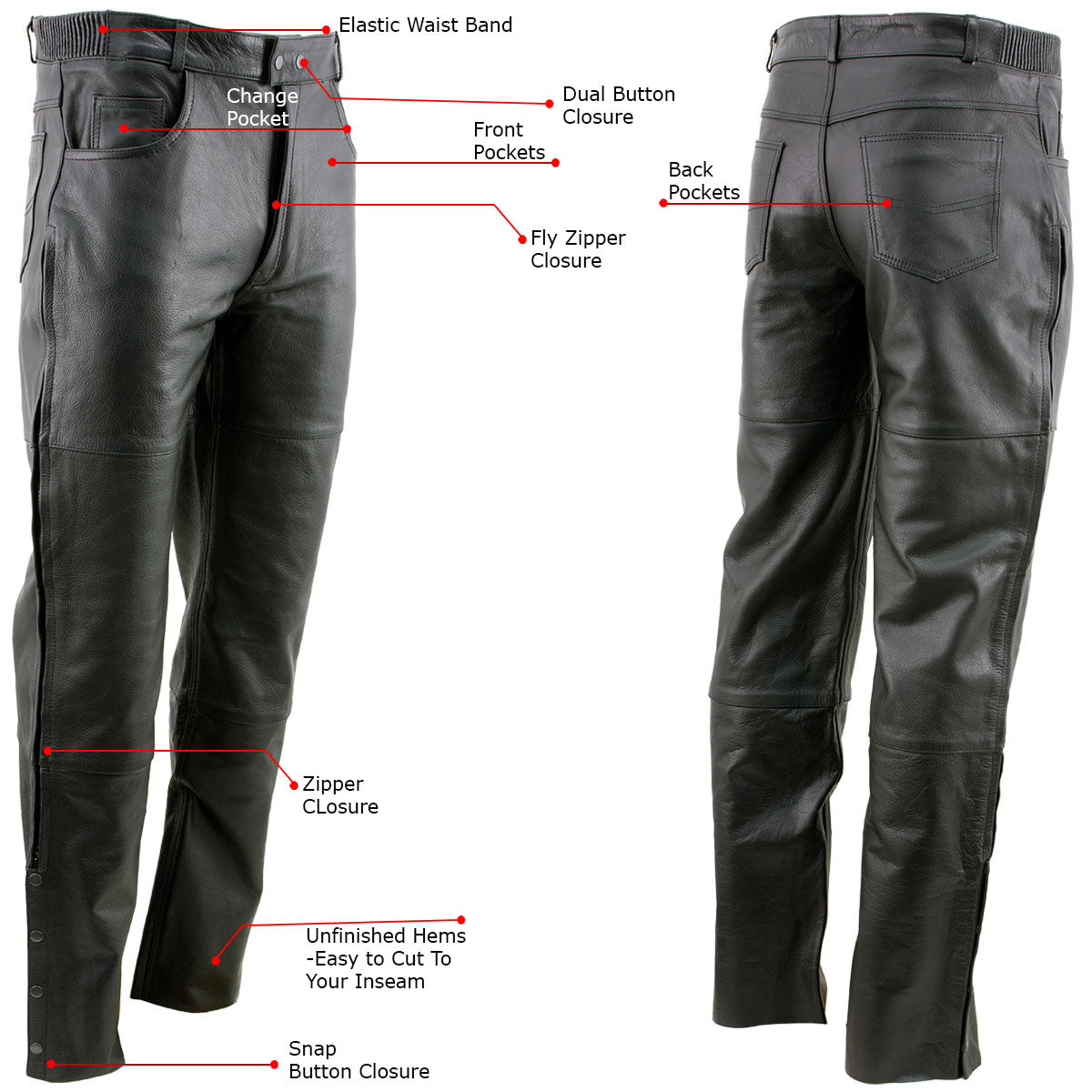 Milwaukee Leather LKM5726 Men's Black Premium Leather Motorcycle
