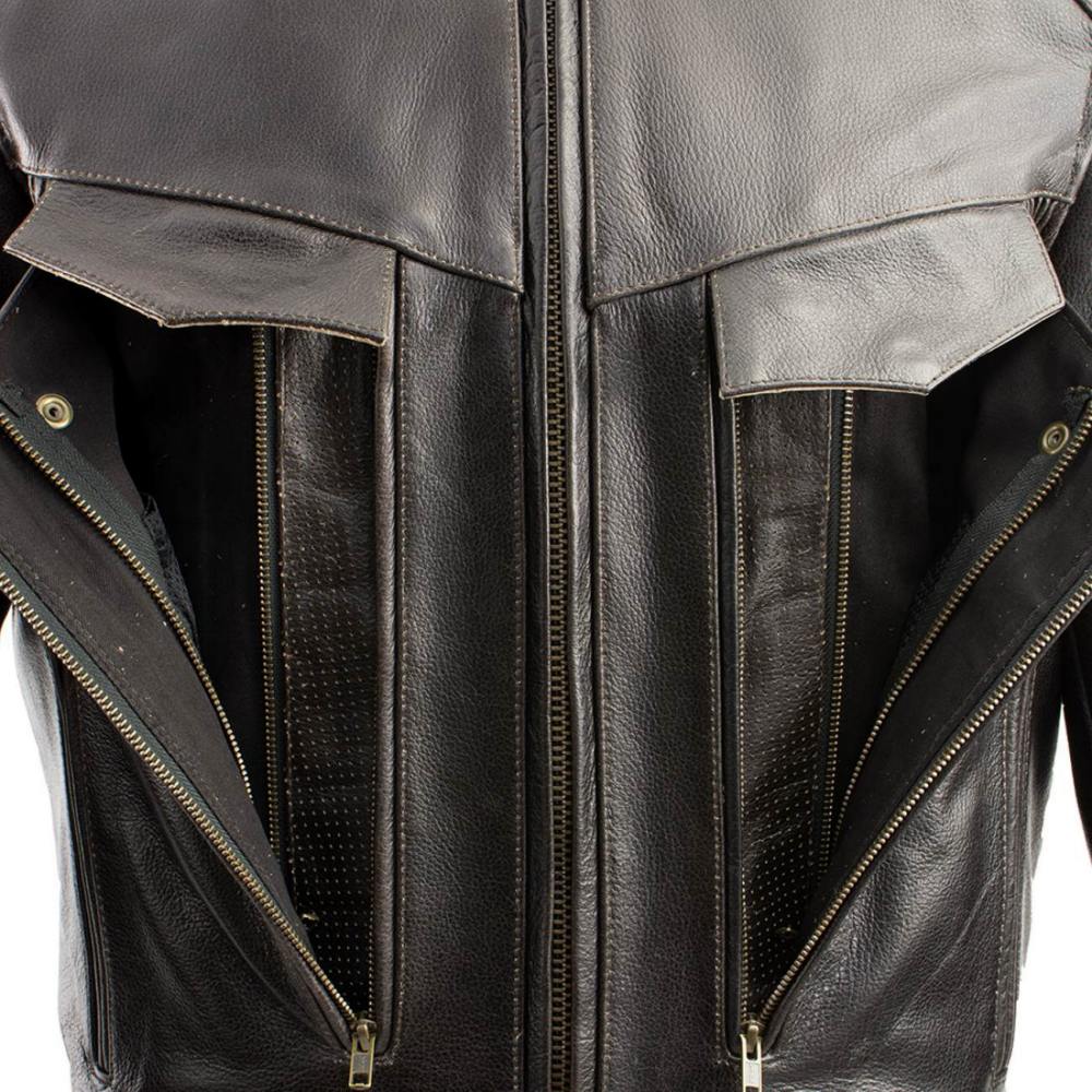 Milwaukee Leather LKM7006 Men's Classic Retro Distressed Brown Leather Jacket with CE Armor Protection