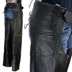 Milwaukee Leather LKL6707 Women's Black Premium Leather Dual Comfort Motorcycle Rider Chaps