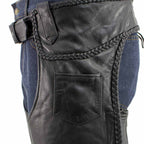 Milwaukee Leather LKM5724 Men's Black Braided Premium Leather Classic Fit Leather Chaps w/ Elastic Panel