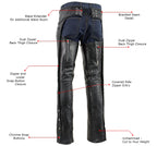 Milwaukee Leather LKM5724 Men's Black Braided Premium Leather Classic Fit Leather Chaps w/ Elastic Panel