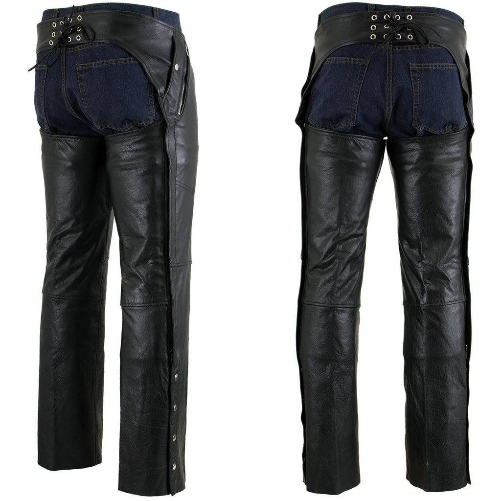 Milwaukee Leather LKM5714 Men's Black Premium Leather Motorcycle Riding Chaps w/ Removable Insulating Liner