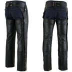 Milwaukee Leather LKM5714 Men's Black Premium Leather Motorcycle Riding Chaps w/ Removable Insulating Liner